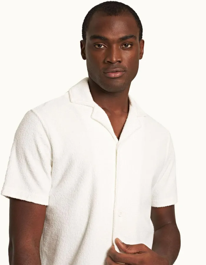 Men Orlebar Brown Shirts Howell Towelling Sea Mist