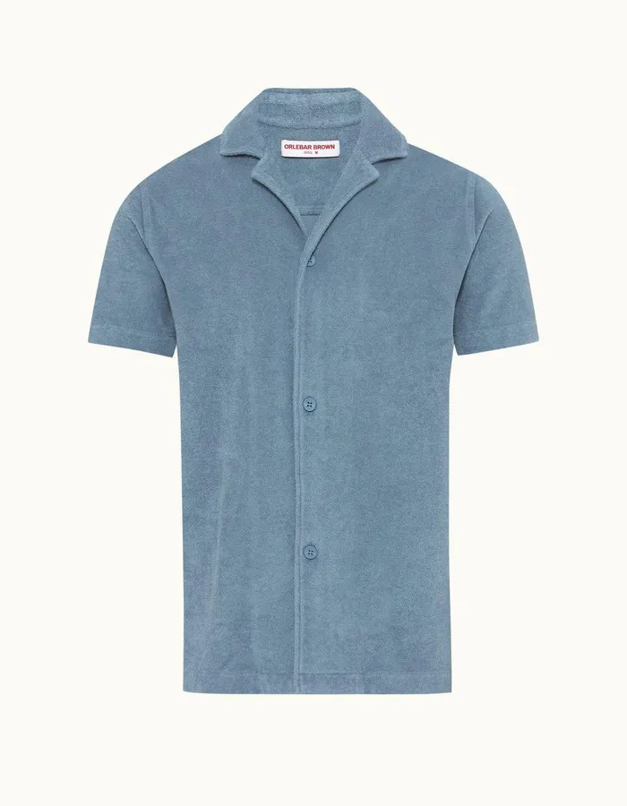 Men Orlebar Brown Shirts Howell Towelling Wish Blue