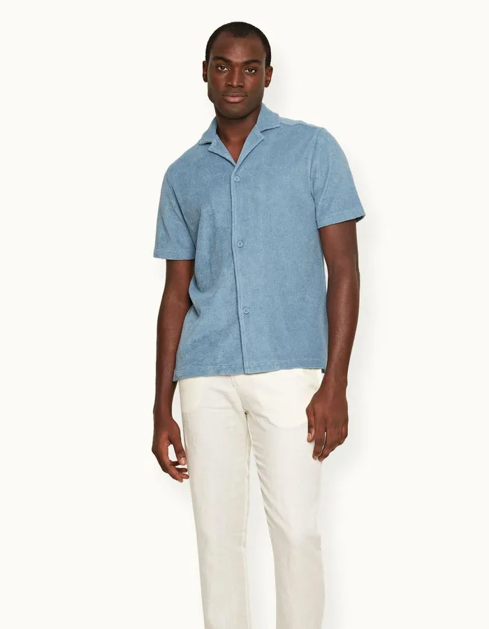 Men Orlebar Brown Shirts Howell Towelling Wish Blue
