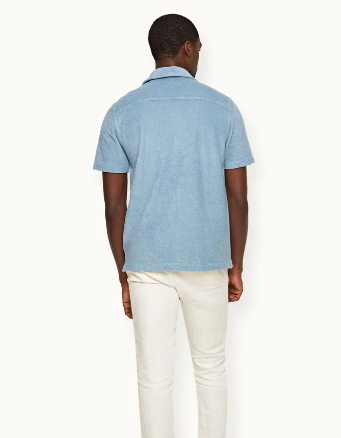 Men Orlebar Brown Shirts Howell Towelling Wish Blue