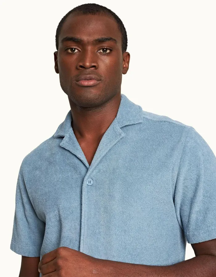 Men Orlebar Brown Shirts Howell Towelling Wish Blue