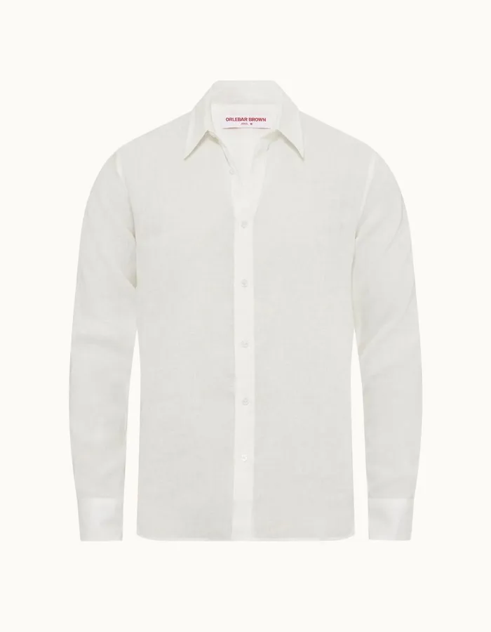 Men Orlebar Brown Shirts Justin Linen White