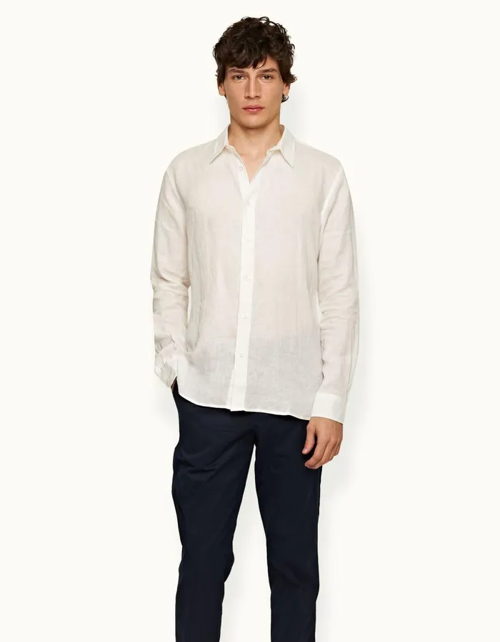 Men Orlebar Brown Shirts Justin Linen White