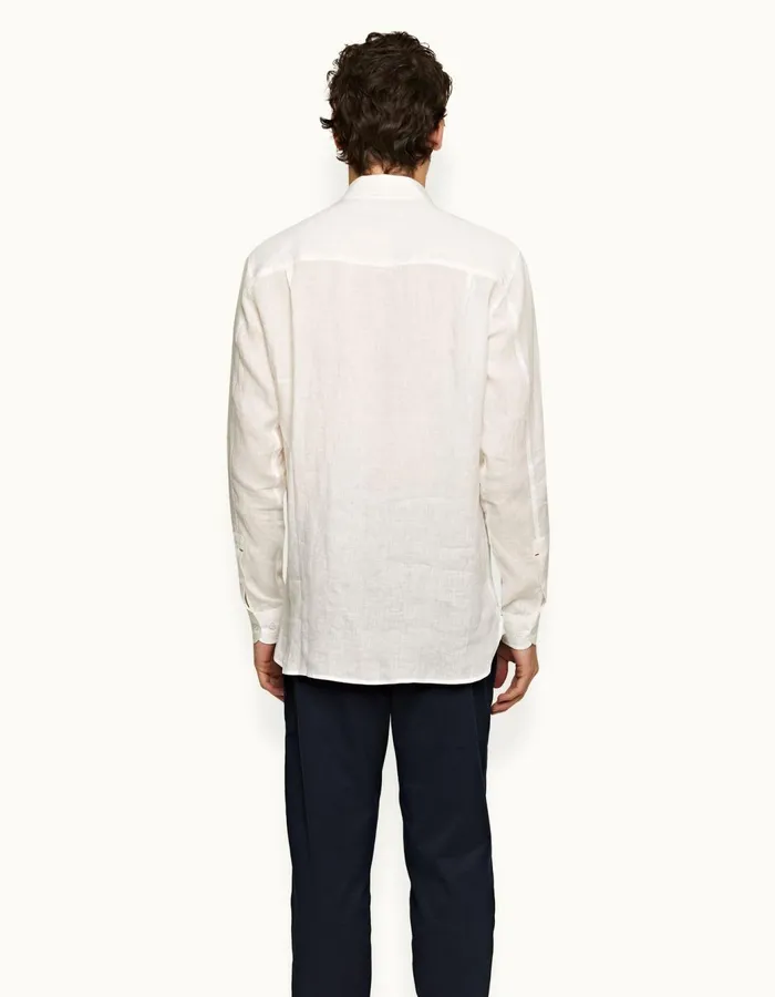 Men Orlebar Brown Shirts Justin Linen White