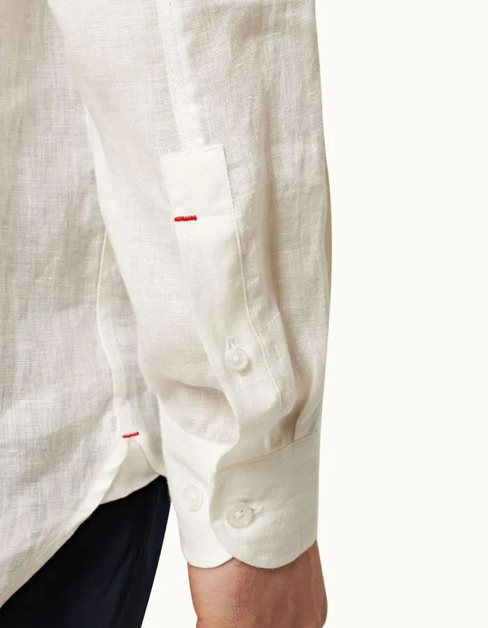 Men Orlebar Brown Shirts Justin Linen White