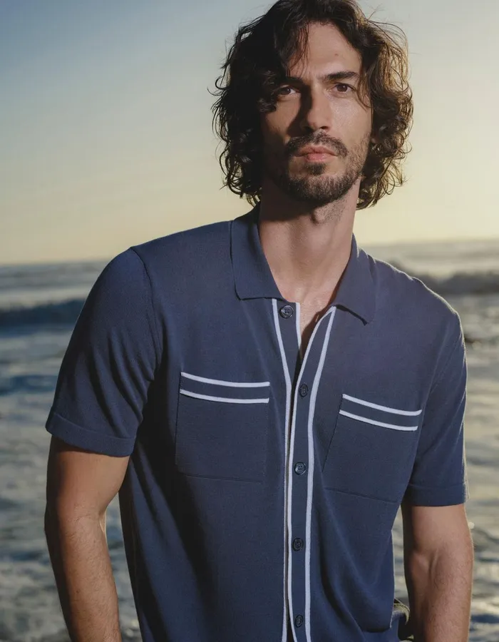 Men Orlebar Brown Shirts Keeling Granitewhite Sand