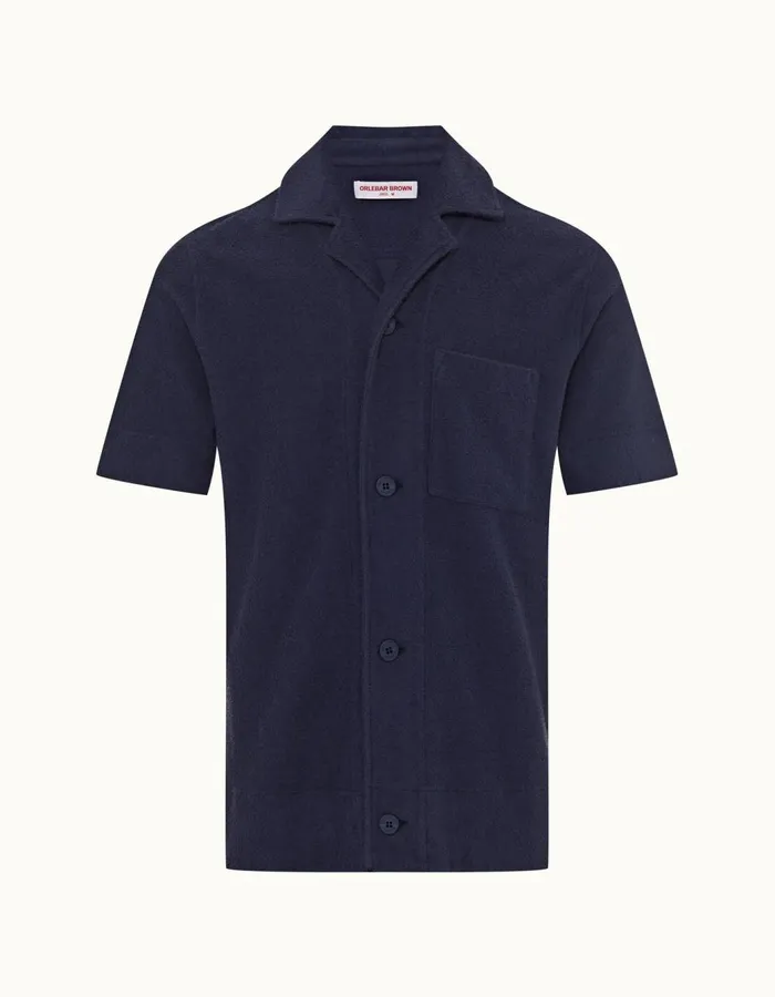 Men Orlebar Brown Shirts Lazar Towelling Lagoon Blue