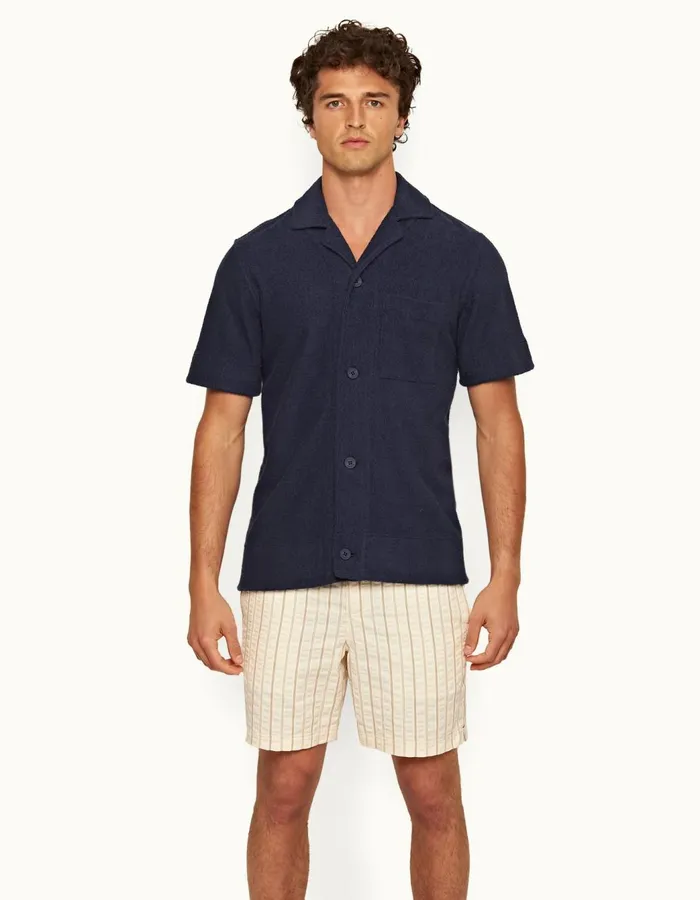 Men Orlebar Brown Shirts Lazar Towelling Lagoon Blue