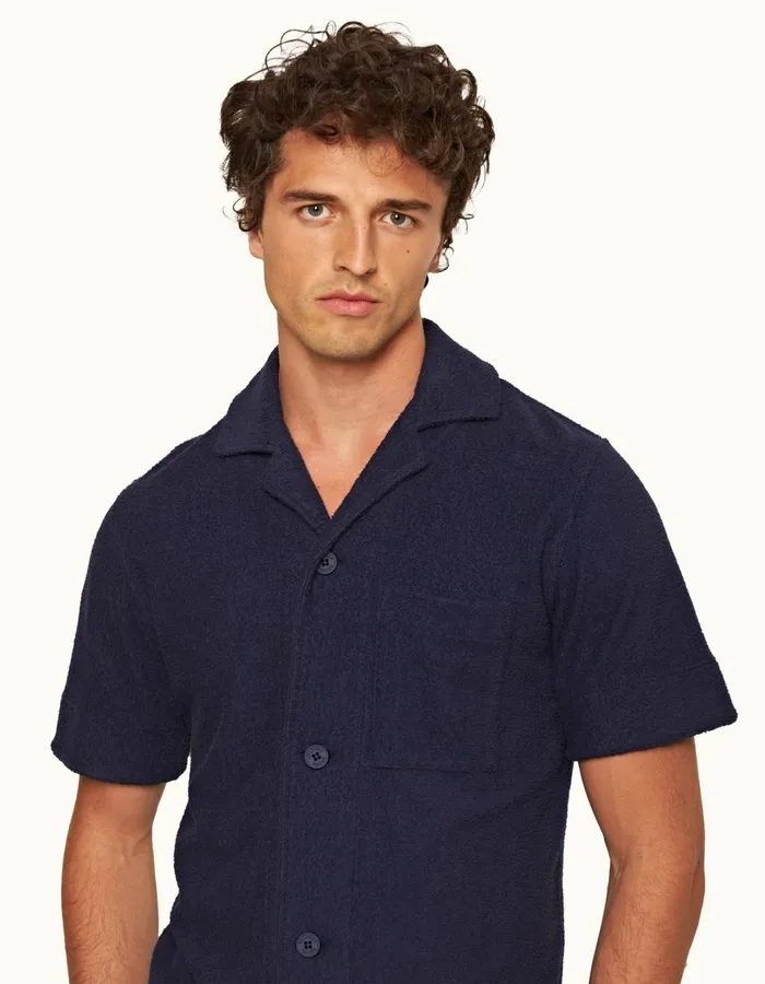Men Orlebar Brown Shirts Lazar Towelling Lagoon Blue