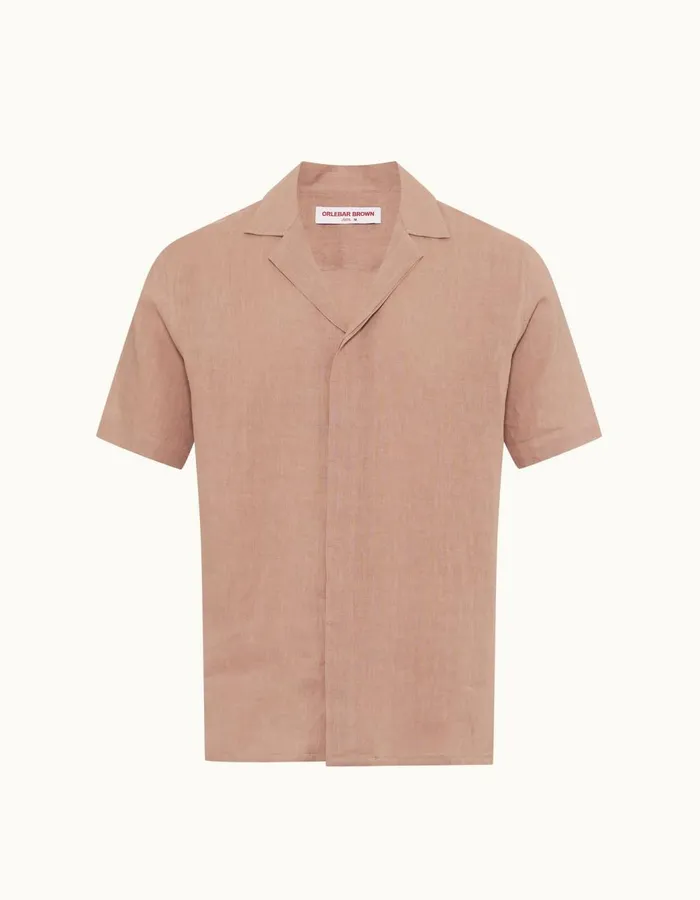 Men Orlebar Brown Shirts Maitan Linen Caramel Pink