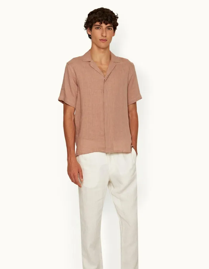Men Orlebar Brown Shirts Maitan Linen Caramel Pink