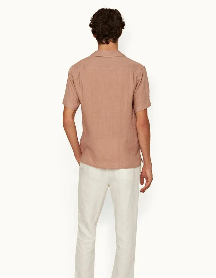 Men Orlebar Brown Shirts Maitan Linen Caramel Pink