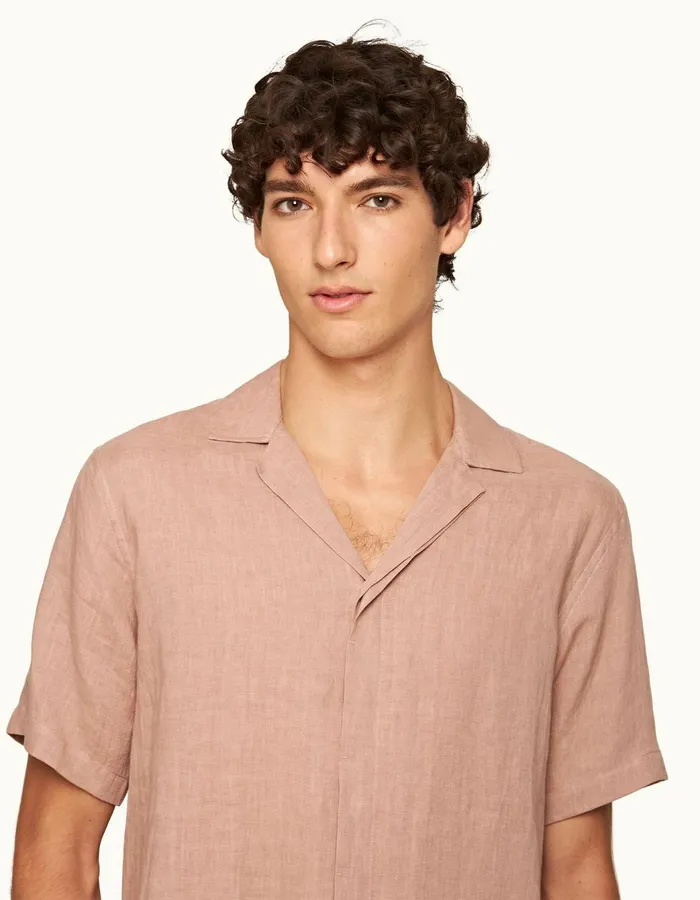 Men Orlebar Brown Shirts Maitan Linen Caramel Pink