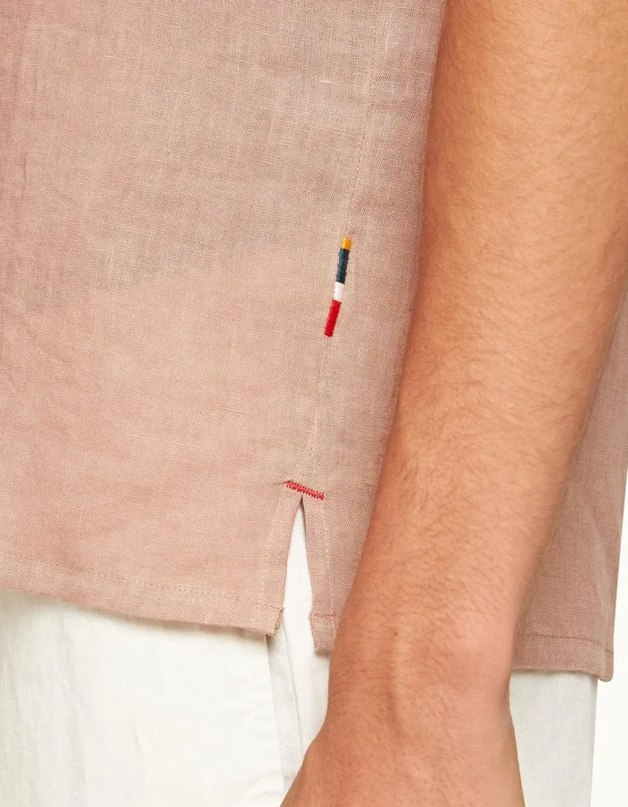 Men Orlebar Brown Shirts Maitan Linen Caramel Pink