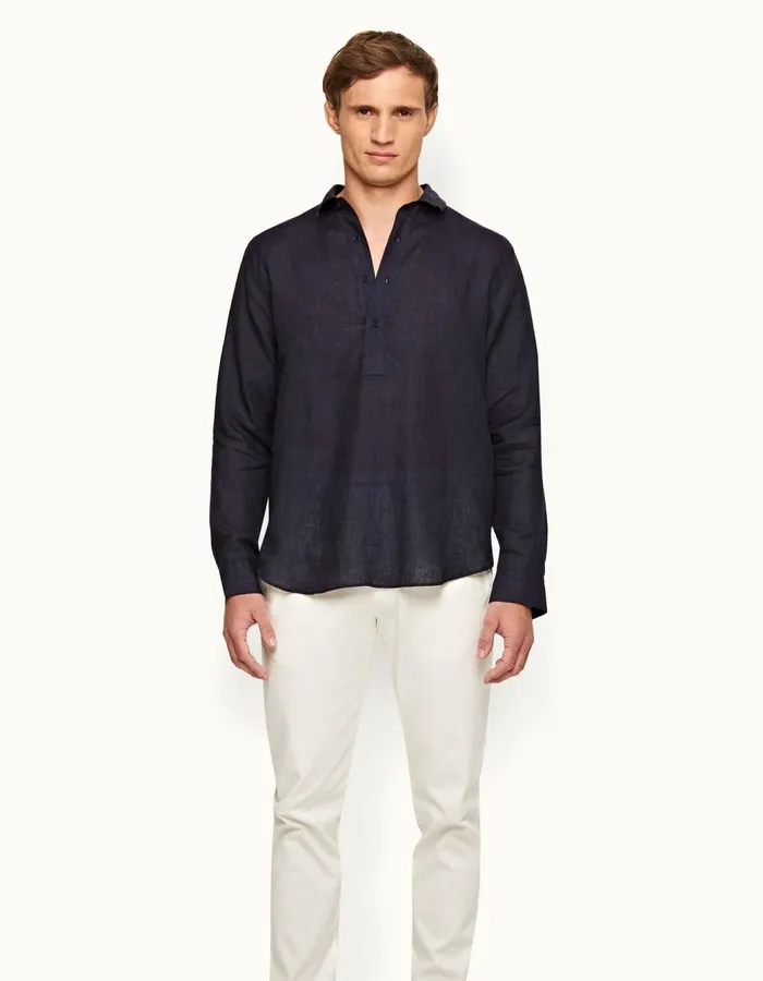 Men Orlebar Brown Shirts Percy Dark Navy