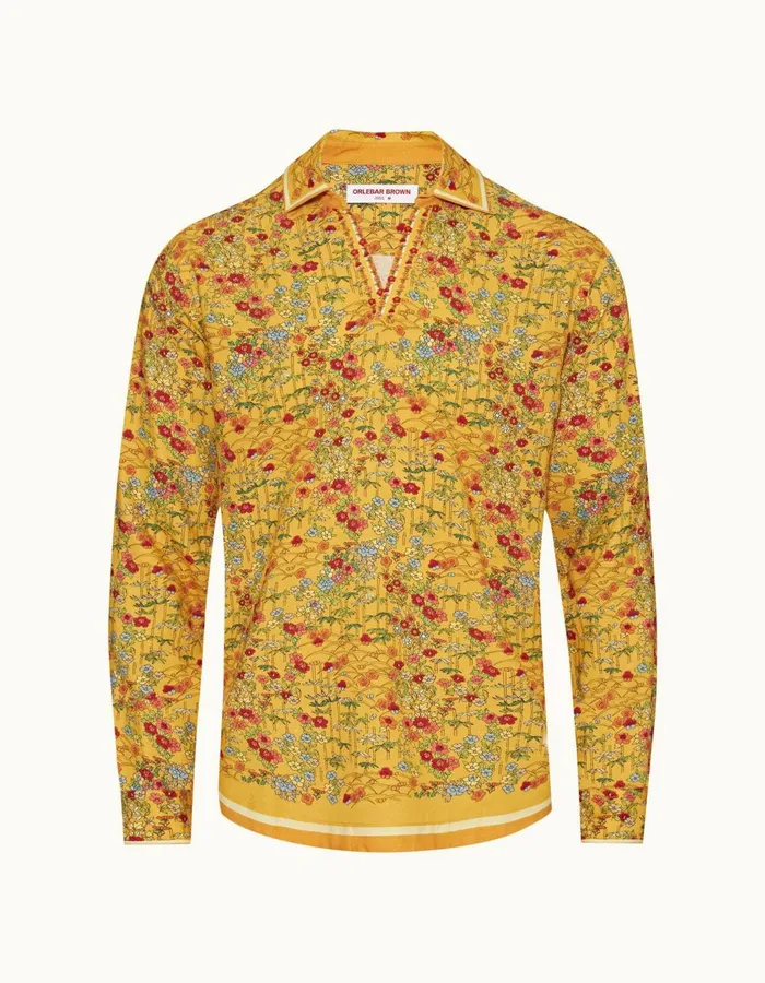 Men Orlebar Brown Shirts Ridley Linen Bright Gold