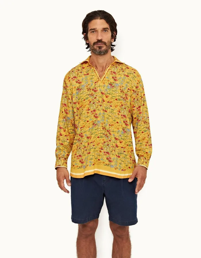 Men Orlebar Brown Shirts Ridley Linen Bright Gold