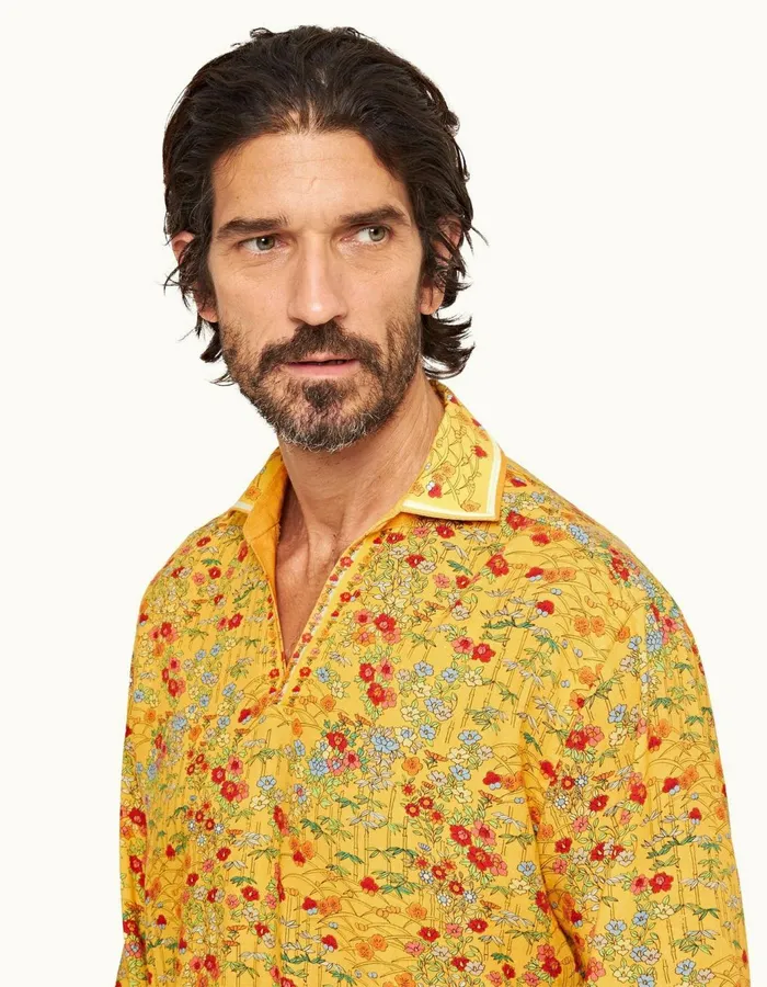 Men Orlebar Brown Shirts Ridley Linen Bright Gold
