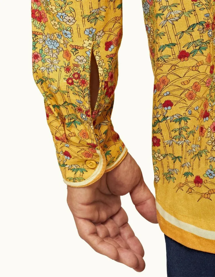 Men Orlebar Brown Shirts Ridley Linen Bright Gold