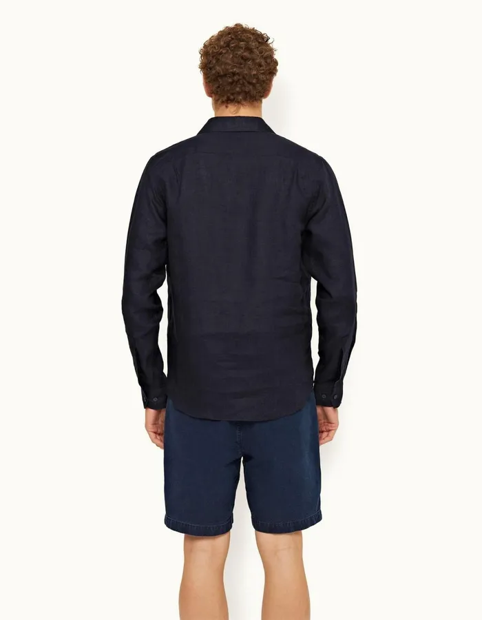 Men Orlebar Brown Shirts Ridley Linen Navy