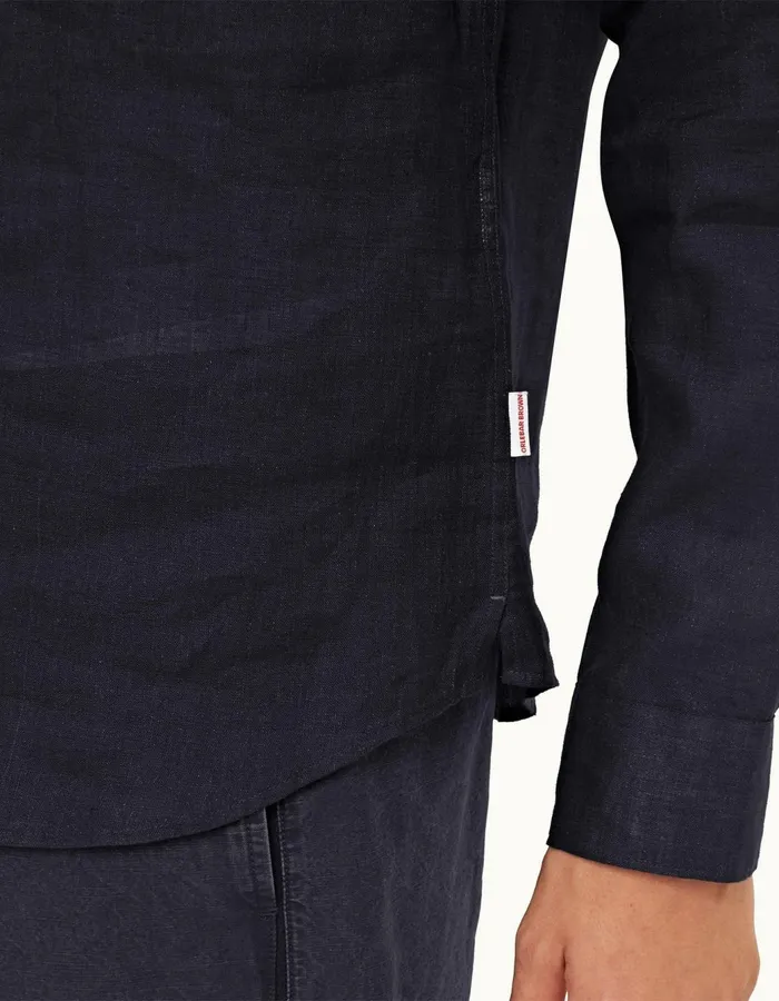 Men Orlebar Brown Shirts Ridley Linen Navy