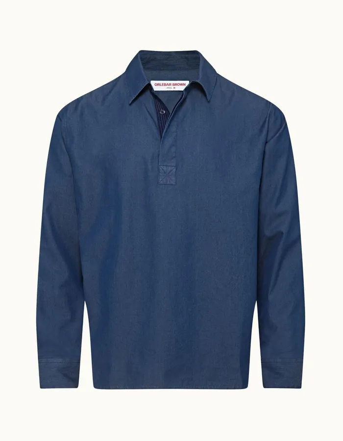 Men Orlebar Brown Shirts Shanklin Denim Washed Indigo