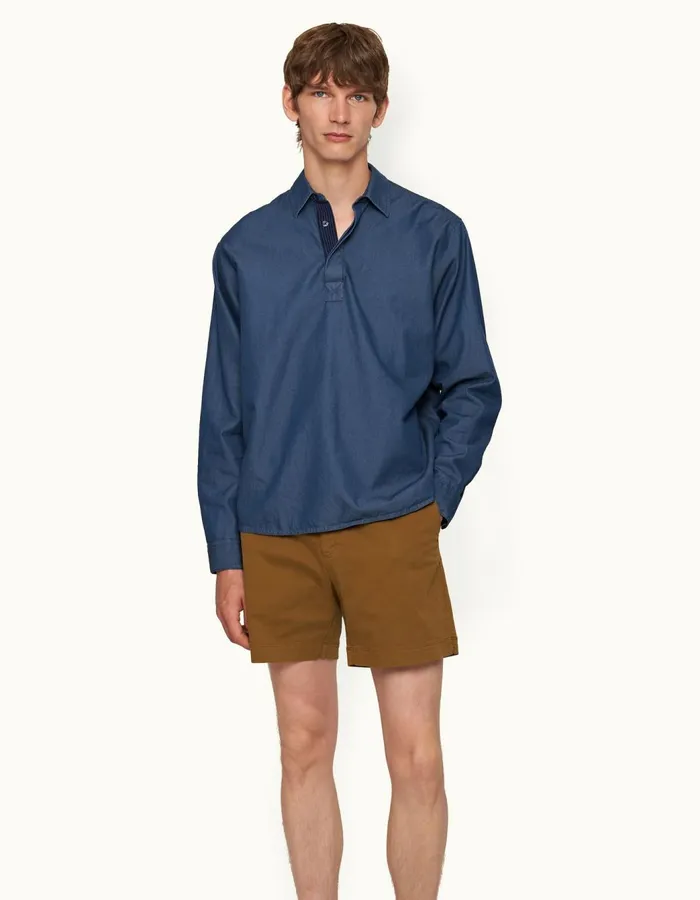 Men Orlebar Brown Shirts Shanklin Denim Washed Indigo