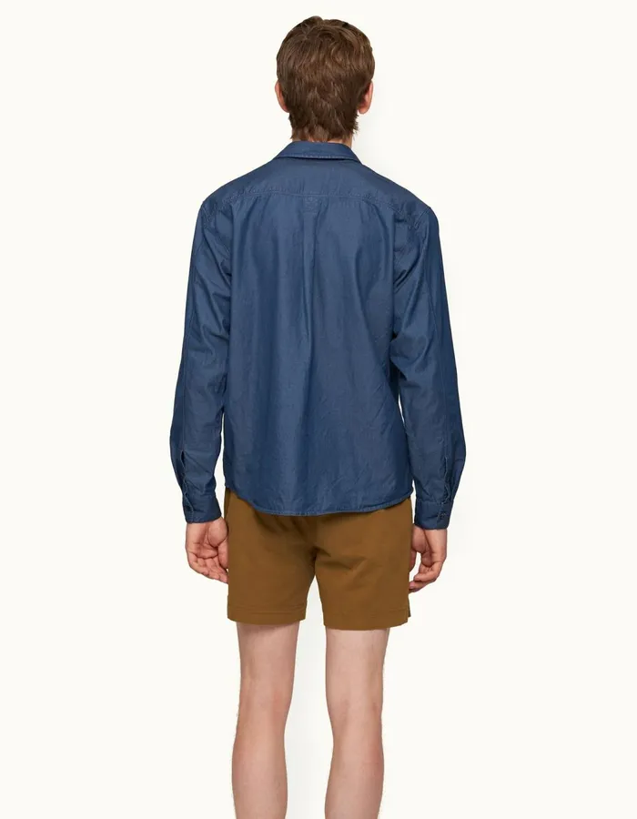 Men Orlebar Brown Shirts Shanklin Denim Washed Indigo