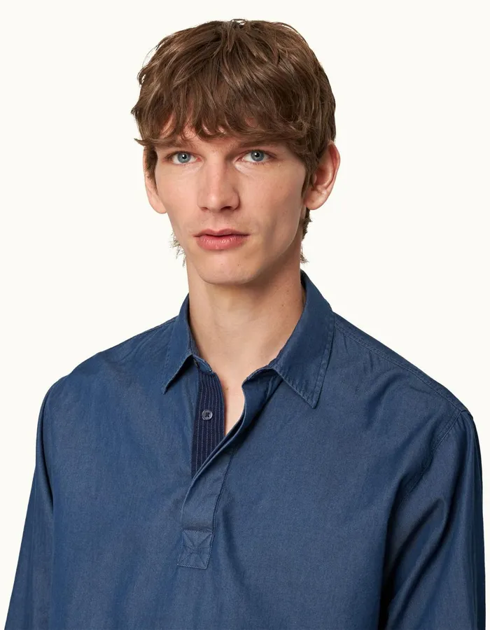 Men Orlebar Brown Shirts Shanklin Denim Washed Indigo