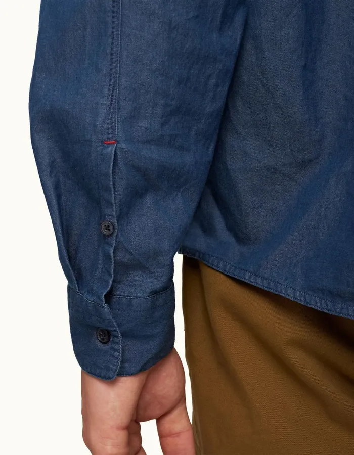 Men Orlebar Brown Shirts Shanklin Denim Washed Indigo