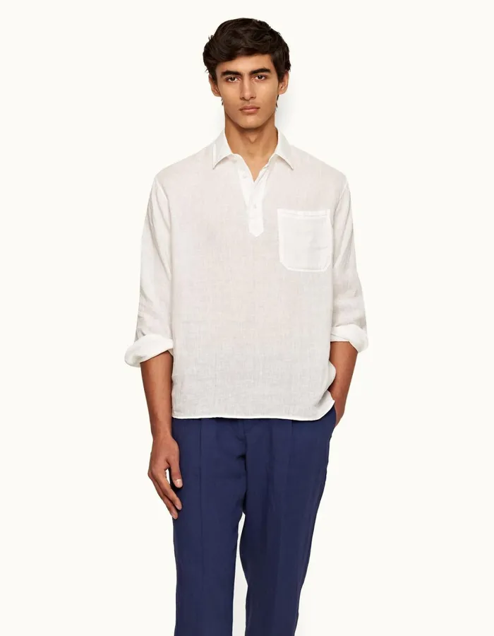 Men Orlebar Brown Shirts Shanklin Linen White