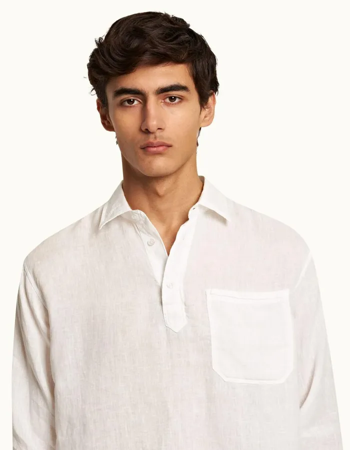 Men Orlebar Brown Shirts Shanklin Linen White