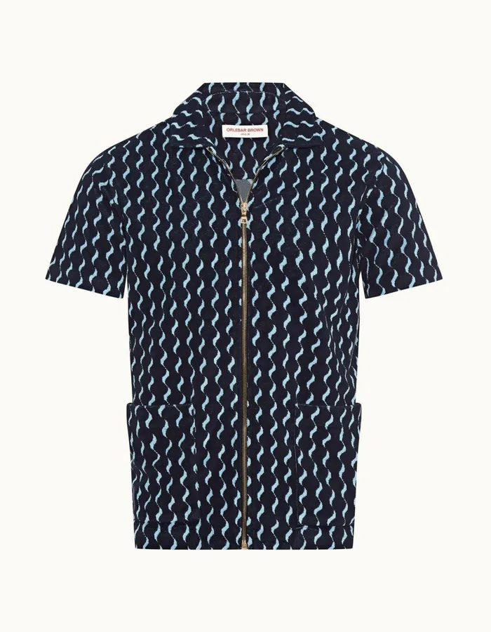 Men Orlebar Brown Shirts Sommerland Towelling Night Iriscerulean
