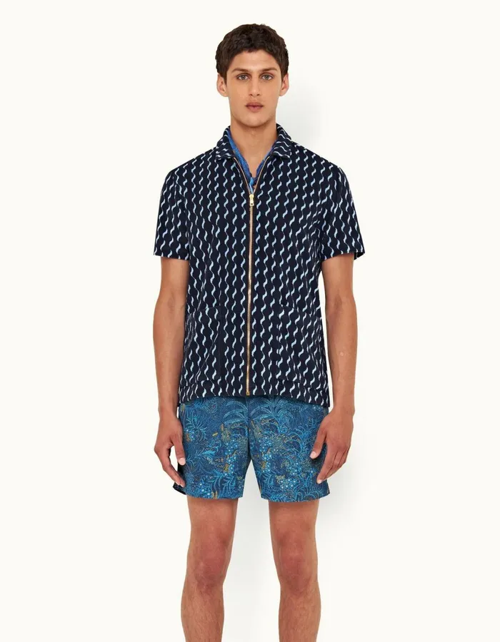 Men Orlebar Brown Shirts Sommerland Towelling Night Iriscerulean