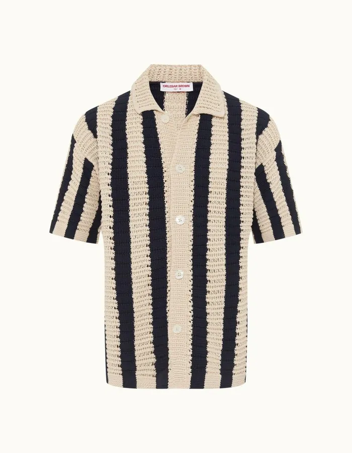 Men Orlebar Brown Shirts Thomas Crochet Night Iriscashew