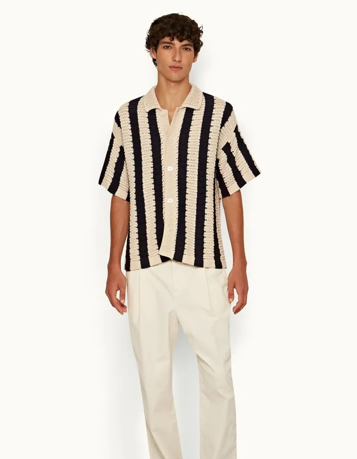 Men Orlebar Brown Shirts Thomas Crochet Night Iriscashew