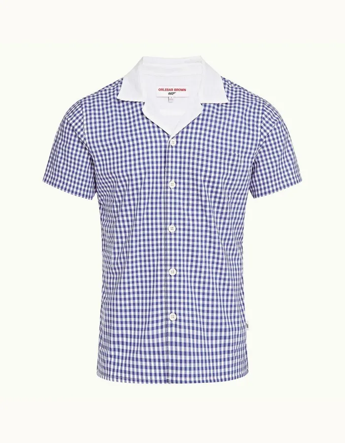 Men Orlebar Brown Shirts Thunderball Gingham Shirt Blueprintwhite