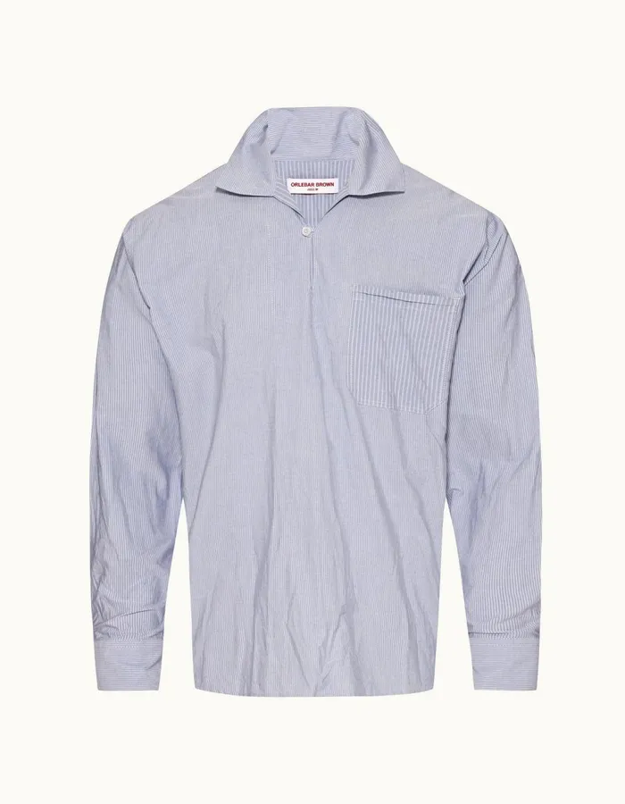 Men Orlebar Brown Shirts Thwaites Stripe Signal Bluewhite