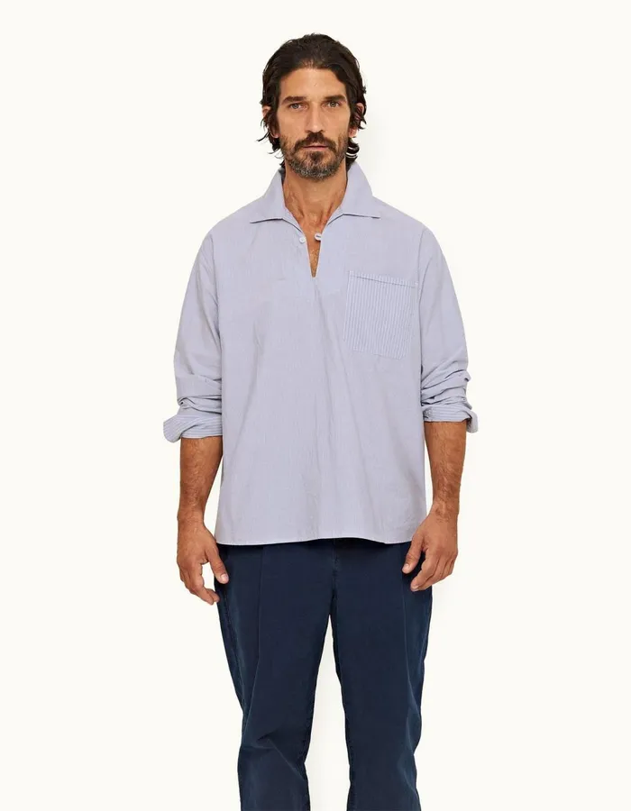 Men Orlebar Brown Shirts Thwaites Stripe Signal Bluewhite
