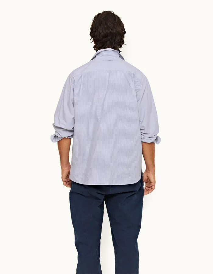 Men Orlebar Brown Shirts Thwaites Stripe Signal Bluewhite