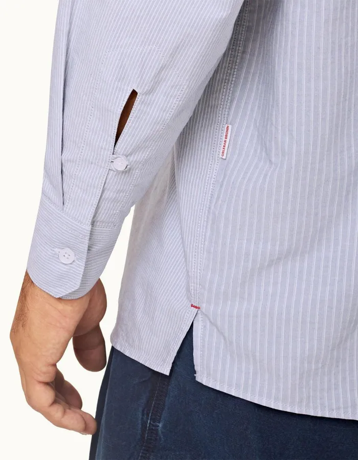 Men Orlebar Brown Shirts Thwaites Stripe Signal Bluewhite