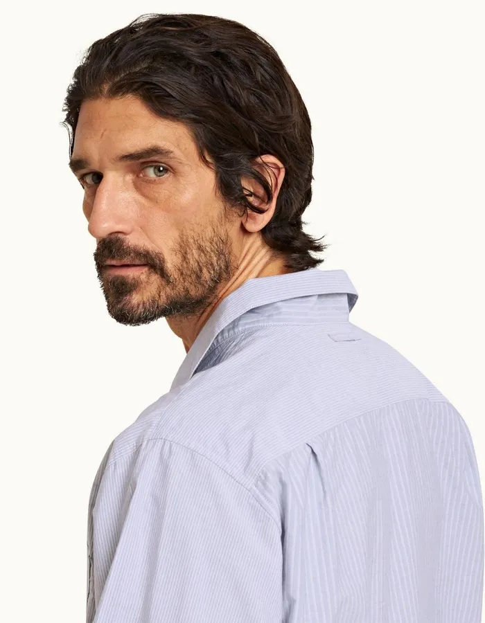 Men Orlebar Brown Shirts Thwaites Stripe Signal Bluewhite