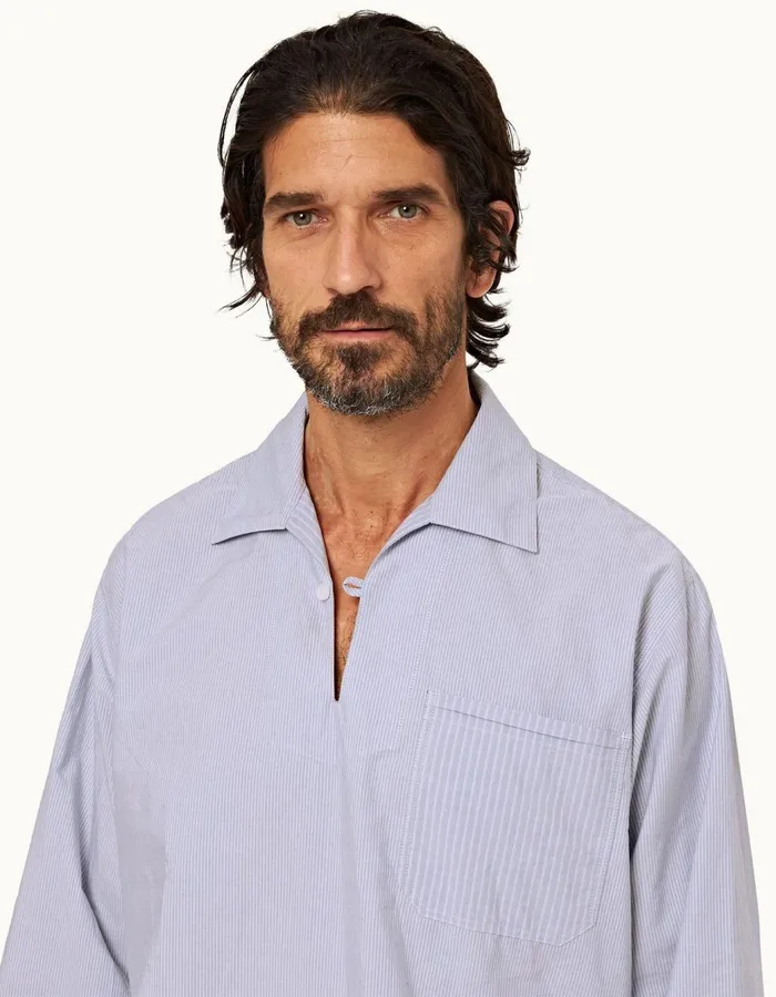 Men Orlebar Brown Shirts Thwaites Stripe Signal Bluewhite