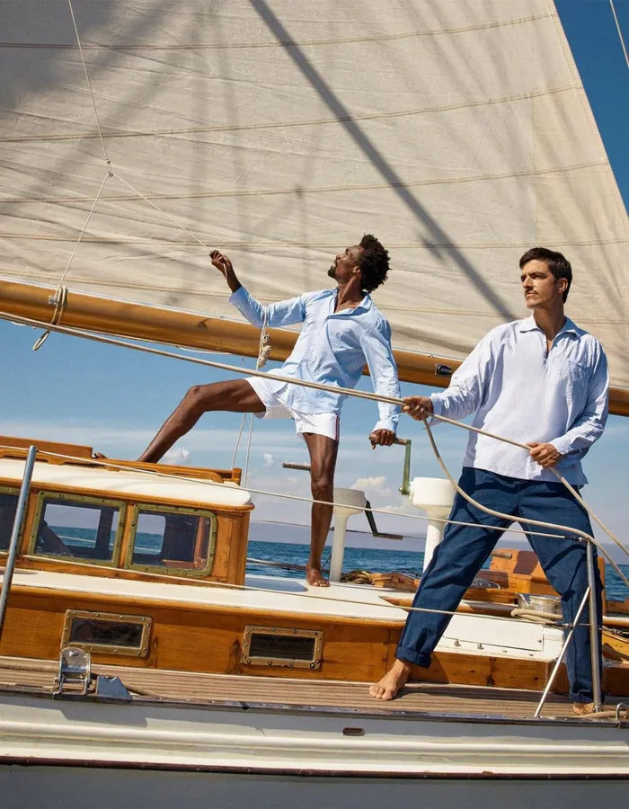 Men Orlebar Brown Shirts Thwaites Stripe Signal Bluewhite