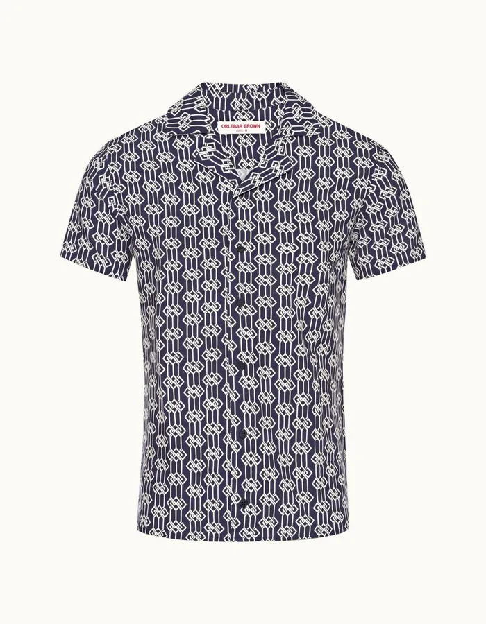 Men Orlebar Brown Shirts Travis Linen Midnight Navy