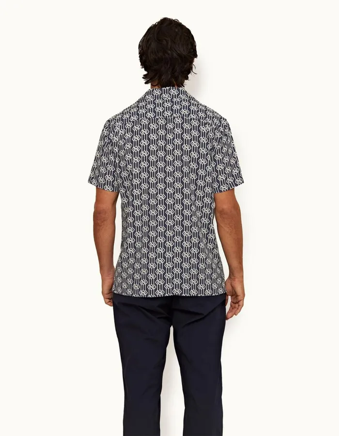 Men Orlebar Brown Shirts Travis Linen Midnight Navy