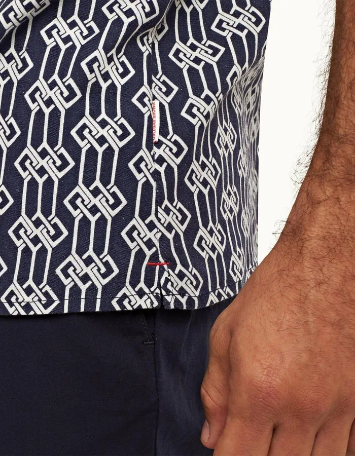 Men Orlebar Brown Shirts Travis Linen Midnight Navy