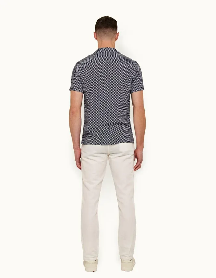 Men Orlebar Brown Shirts Travis Linen Navywhite