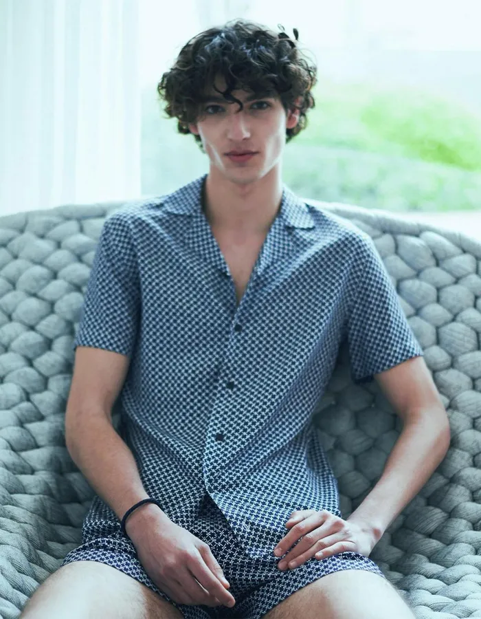 Men Orlebar Brown Shirts Travis Linen Navywhite