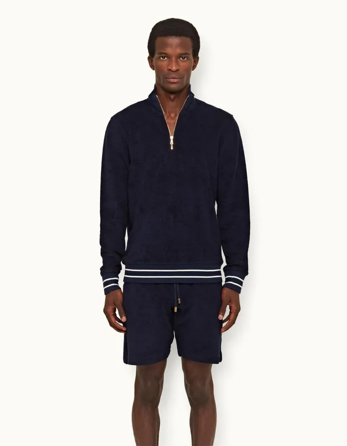 Men Orlebar Brown Sweats Isar Towelling Navy